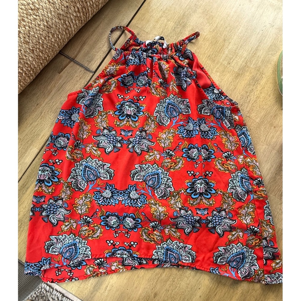Collective Concepts Red Floral Paisley Halter Neck Sleeveless Blouse Top Large